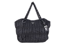 PRADA GAUFRE BLACK NYLON SHOULDER BAG BLACK RESIN CHAIN WITH DUST COVER