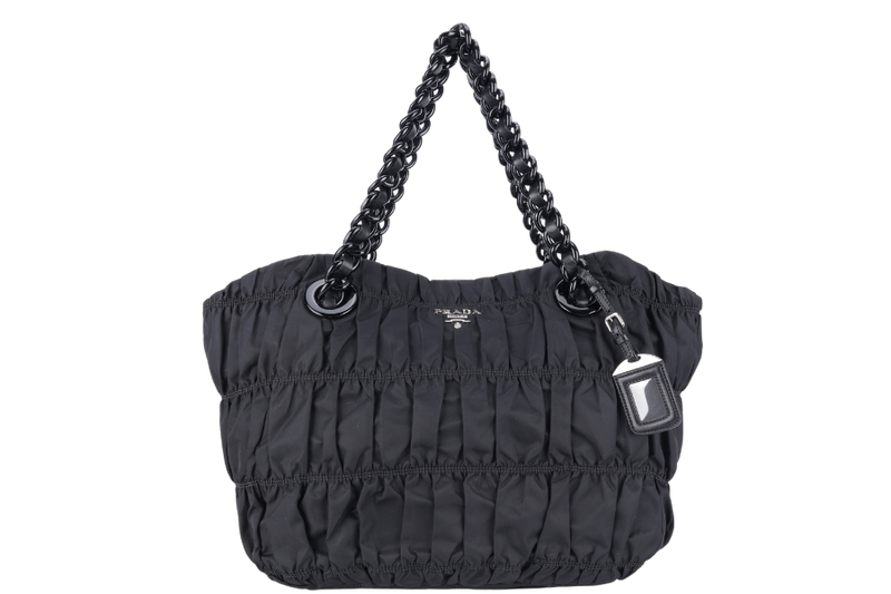 PRADA GAUFRE BLACK NYLON SHOULDER BAG BLACK RESIN CHAIN WITH DUST COVER