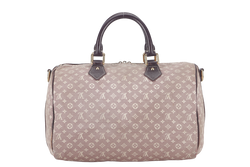 LOUIS VUITTON SPEEDY BANDOULIERE 30 MINI LIN CANVAS GOLD HARDWARE WITH DUST COVER, STRAPS,  LOCK AND KEYS