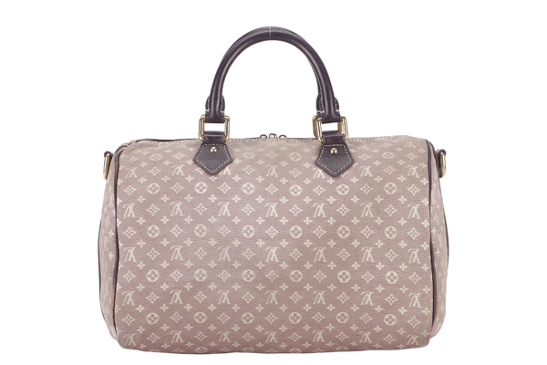 LOUIS VUITTON SPEEDY BANDOULIERE 30 MINI LIN CANVAS GOLD HARDWARE WITH DUST COVER, STRAPS,  LOCK AND KEYS