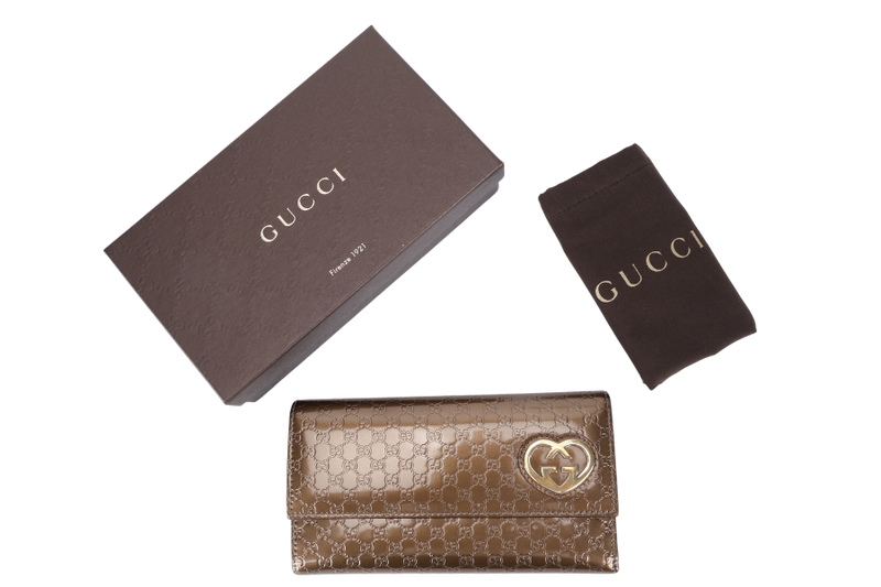 GUCCI BROWN GUCCISSIMA LOVELY LONG WALLET BRONZE GOLD HARDWARE WITH DUST COVER AND BOX