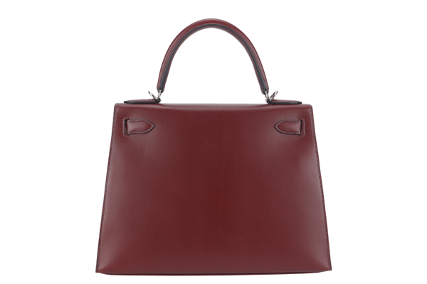 HERMES KELLY 28 LETTRE E ROUGE H CAPUCINE, BLUE BRIGHTON, EPSOM, CLEMENCE SOMBRERO LEATHER SILVER HARDWARE STAMP C (2018) WITH KEYS&LOCK STRAPS AND DUST COVER