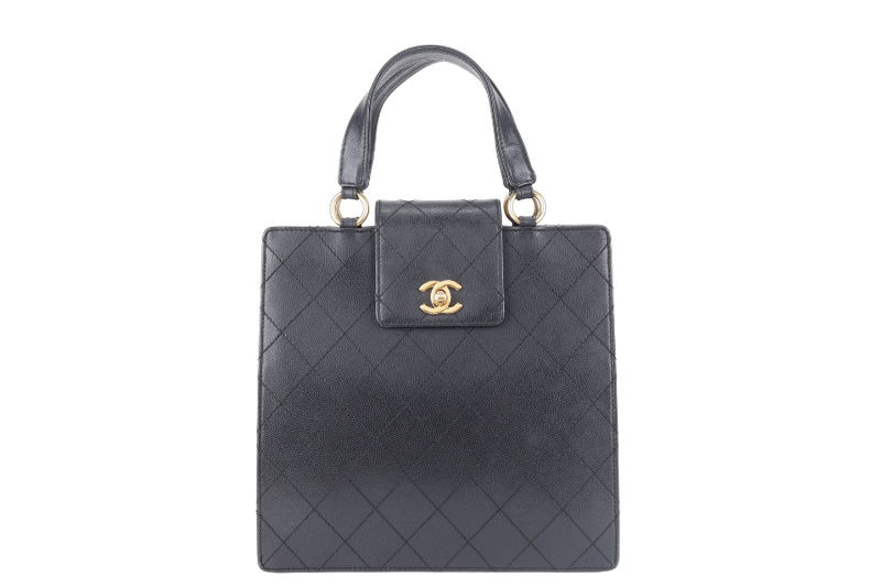 CHANEL TOP HANDLE BAG (500xxxx) BLACK CAVIAR LEATHER GOLD HARDWARE WITH DUST COVER