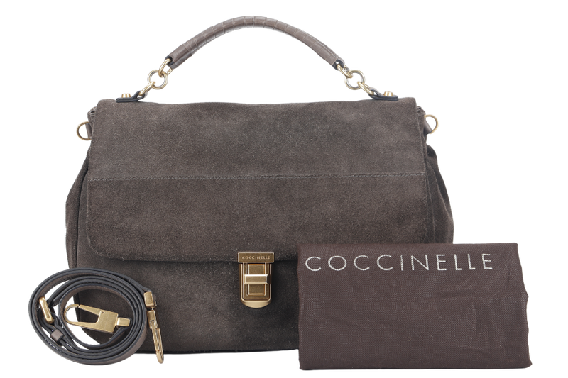 COCCINELLE GRAY COLOR SUEDE 2 WAY USE BAG WITH DUST COVER