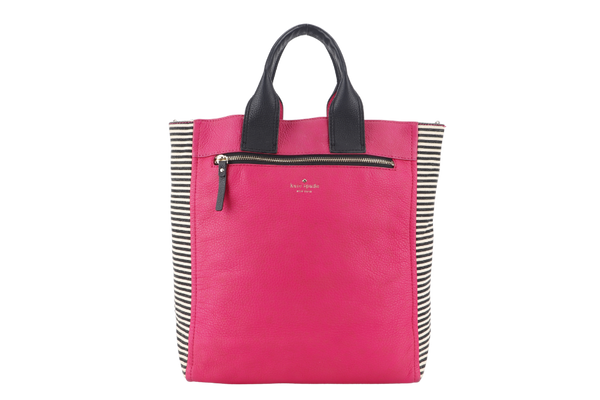 KATE SPADE NEW YORK COBBLE HILL HAYLEY TOTE PINK CALFSKIN LEATHER, CANVAS AND  SILVER HARDWARE WITH STRAPS NO DUST COVER