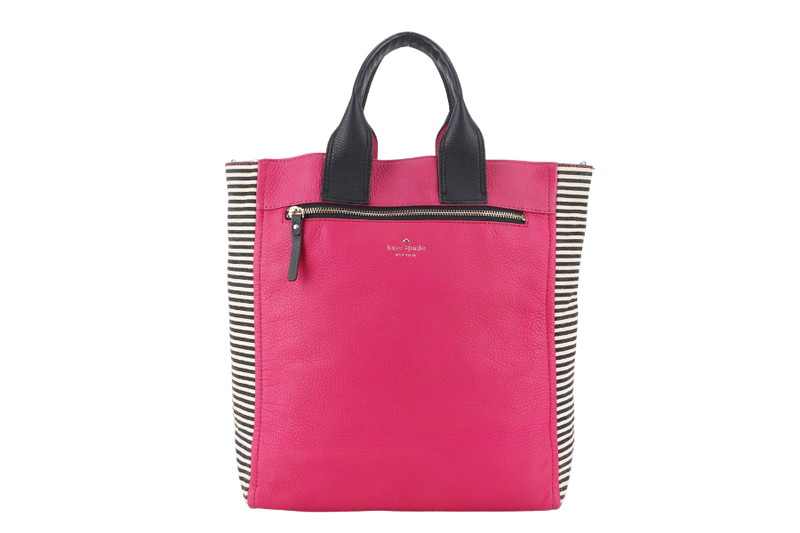 KATE SPADE NEW YORK COBBLE HILL HAYLEY TOTE PINK CALFSKIN LEATHER, CANVAS AND  SILVER HARDWARE WITH STRAPS NO DUST COVER