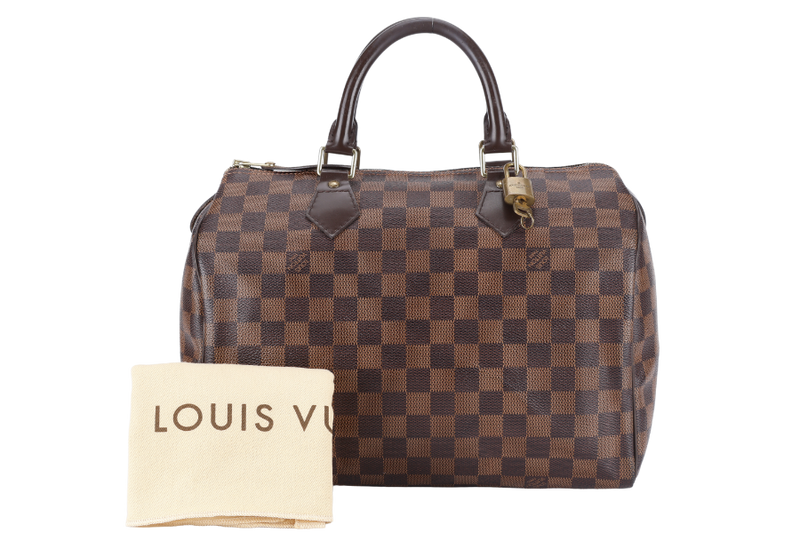 LOUIS VUITTON SPEEDY 30 DAMIER EBENE CANVAS GOLD HARDWARE WITH DUST COVER