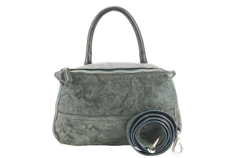GIVENCHY PANDORA SMALL DARK GREEN DISTRESSED SHEEPSKIN LEATHER GOLD HARDWARE WITH LEATHER STRAPS