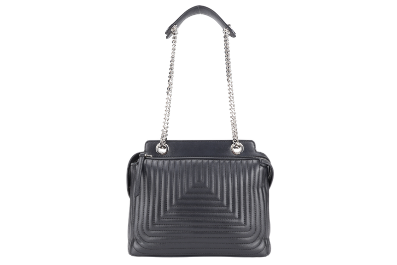 FENDI DOT COM BAG BLACK CALF LEATHER SILVER HARDWARE WITH DUST COVER