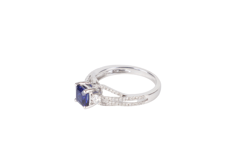 18K WHITE GOLD SAPPHIRE 0.907 CT DIAMOND RING SIZE 13 3.6G