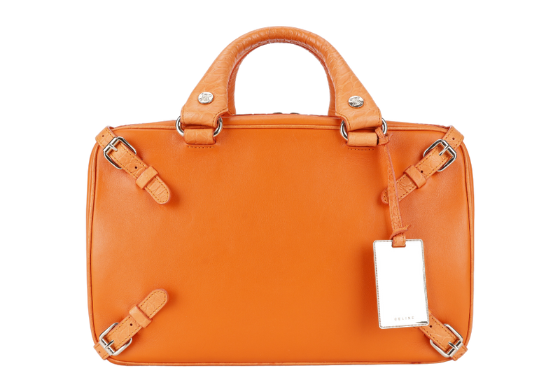 CELINE ORANGE SATCHEL BELT TRIM BAG WITH DUST COVER AND CARD