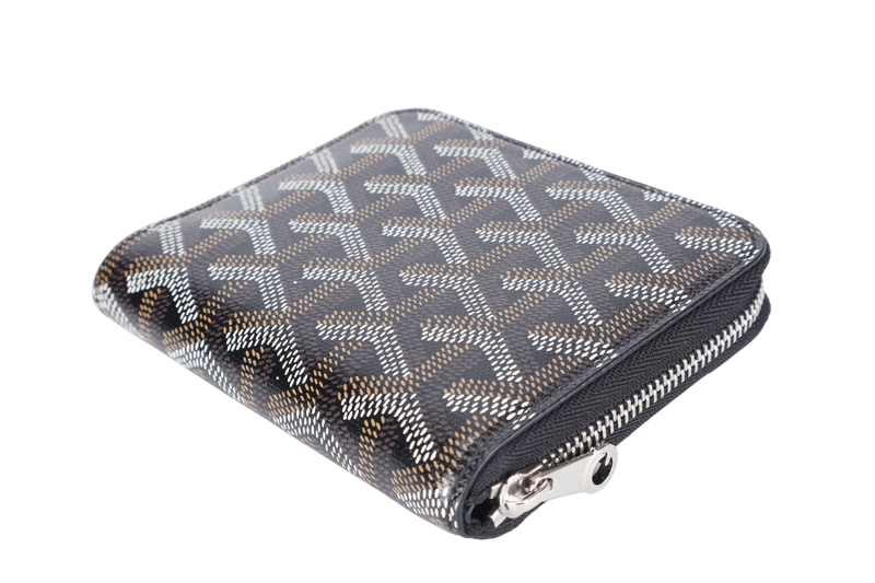 GOYARD MATIGNON ZIP AROUND MINI WALLET BLACK SILVER HARDWARE NO DUST COVER