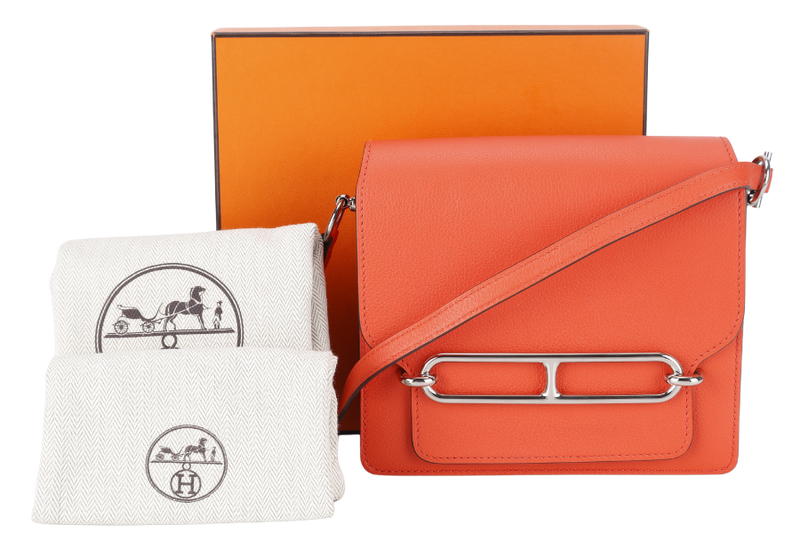 HERMES ROULIS BAG MINI CAPUCINE SWIFT LEATHER SILVER HARDWARE STAMP D (YEAR 2019) WITH DUST COVER AND BOX