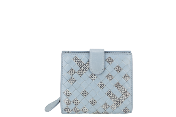 BOTTEGA VENETA INTRECCIATO BLUE NAPA LEATHER SNAKESKIN BI-FOLD WALLET WITH DUST COVER