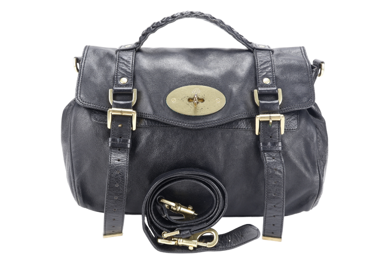 MULBERRY ALEXA SMALL BLACK LEATER 2WAYS BAG GOLD HARDWARE WITH SLING