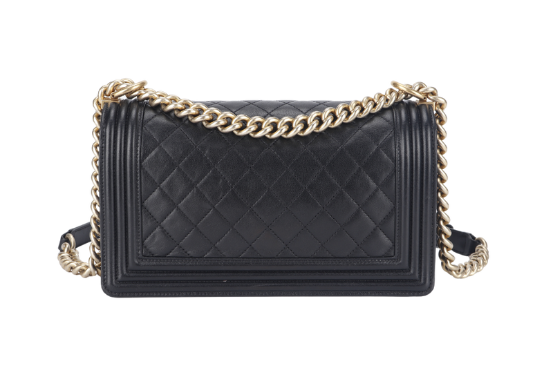 CHANEL LE BOY OLD MEDIUM (2165xxxx) BLACK LAMBSKIN GOLD HARDWARE WITH DUST COVER, CARD AND BOX