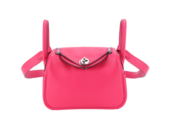 HERMES MINI LINDY ROSE MEXICO x ROUGE PIGMENT PALLADIUM HARDWARE SWIFT LEATHER STAMP Z (YEAR 2021) WITH RAINCOAT, DUST COVER AND BOX