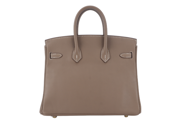 HERMES BIRKIN 25 STAMP X (YEAR 2016) ETOUPE SWIFT LEATHER GOLD HARDWARE WITH KEYS&LOCK, RAINCOAT AND DUST COVER