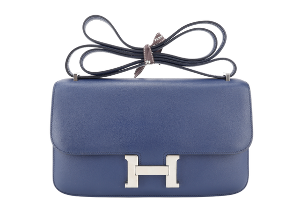 HERMES CONSTANCE ELAN STAMP T (YEAR 2015) BLUE SAPPHIRE SWIFT LEATHER SILVER HARDWARE WITH DUST COVER