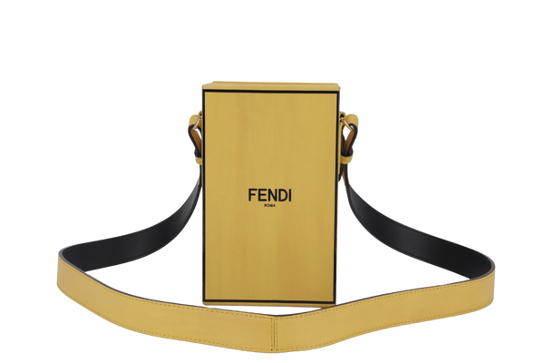 FENDI YELLOW VITELLO LEATHER VERTICAL BOX CROSSBODY BAG GOLD HARDWARE WITH DUST COVER