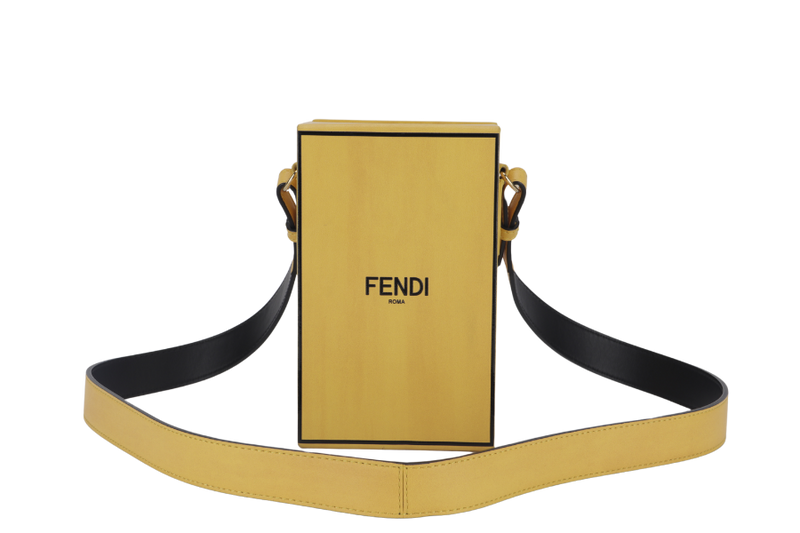 FENDI YELLOW VITELLO LEATHER VERTICAL BOX CROSSBODY BAG GOLD HARDWARE WITH DUST COVER