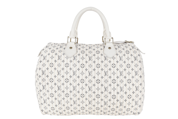 LOUIS VUITTON SPEEDY 30 WHITE MONOGRAM MINI LIN CANVAS GOLD HARDWARE NO DUST COVER