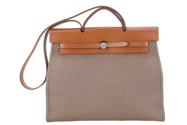 HERMES HERBAG 39 BROWN CANVAS RHW STAMP C (2018) WITH DUST COVER