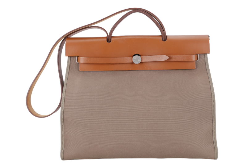 HERMES HERBAG 39 BROWN CANVAS RHW STAMP C (2018) WITH DUST COVER