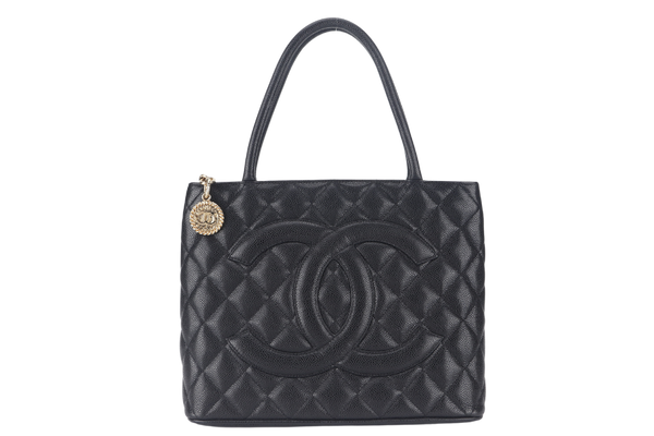 CHANEL MEDALLION TOTE (1363xxxx) BLACK CAVIAR GOLD HARDWARE WITH CARD AND DUST COVER