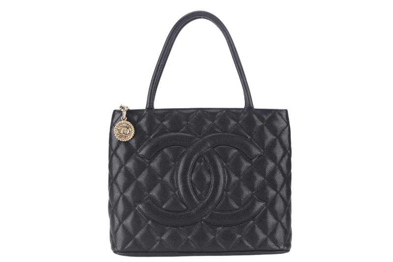 CHANEL MEDALLION TOTE (1363xxxx) BLACK CAVIAR GOLD HARDWARE WITH CARD AND DUST COVER