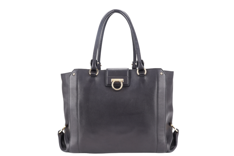 SALVATORE FERRAGAMO LUISA LARGE TOTE BLACK LEATHER GOLD HARDWARE WITH DUST COVER