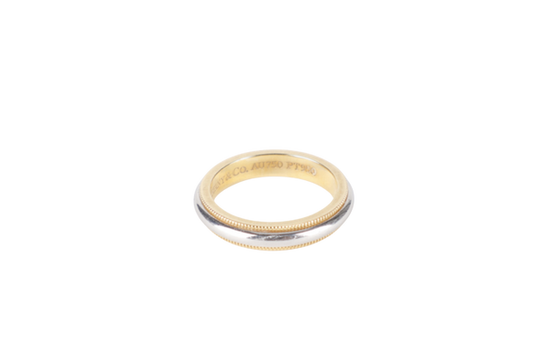 TIFANNY & CO MILGRAIN BAND RING PLATINUM & 18K YELLOW GOLD SIZE 9 WITH BOX