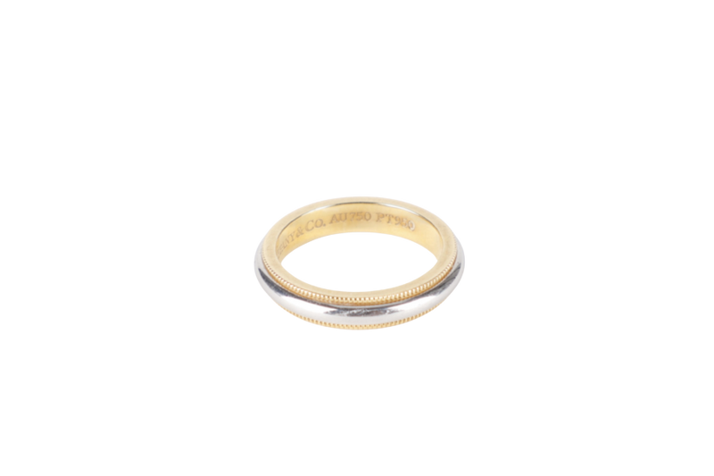 TIFANNY & CO MILGRAIN BAND RING PLATINUM & 18K YELLOW GOLD SIZE 9 WITH BOX