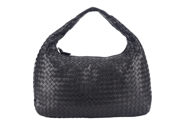 BOTTEGA VENETA INTERCCIATO HOBO BLACK LEATHER SILVER HARDWARE NO DUST COVER