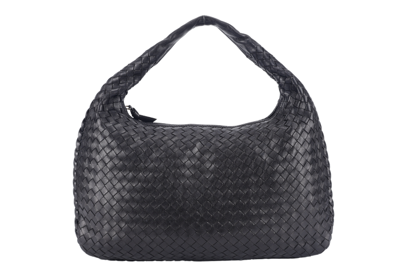 BOTTEGA VENETA INTERCCIATO HOBO BLACK LEATHER SILVER HARDWARE NO DUST COVER