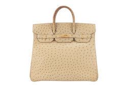 HERMES BIRKIN HAC 32 OSTRICH PARCHEMIN GOLD HARDWARE STAMP C (YEAR 1999) WITH KEYS, LOCK AND DUST COVER
