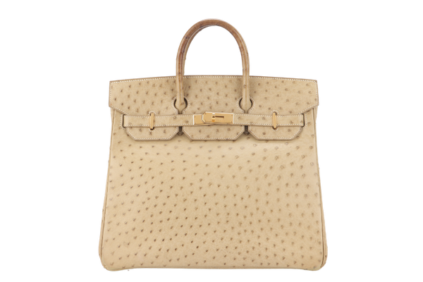 HERMES BIRKIN HAC 32 OSTRICH PARCHEMIN GOLD HARDWARE STAMP C (YEAR 1999) WITH KEYS, LOCK AND DUST COVER