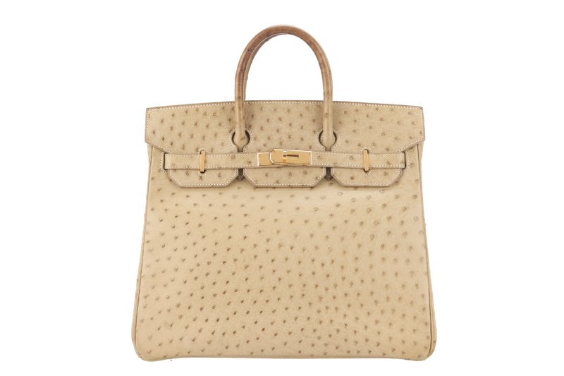 HERMES BIRKIN HAC 32 OSTRICH PARCHEMIN GOLD HARDWARE STAMP C (YEAR 1999) WITH KEYS, LOCK AND DUST COVER