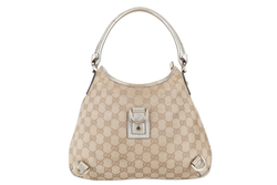 GUCCI GG ABBEY CANVAS METALLIC GOLD TRIM HOBO BAG WITH DUST COVER