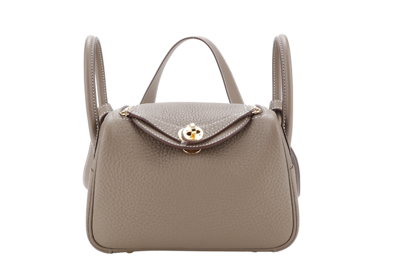 HERMES MINI LINDY ETOUPE COLOR STAMP K (YEAR 2025) CLEMENCE LEATHER WITH DUST COVER