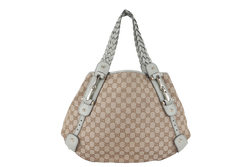 GUCCI GG MEDIUM HOBO BAG (137621) GREY CANVAS SILVER HARDWARE WITH DUST COVER