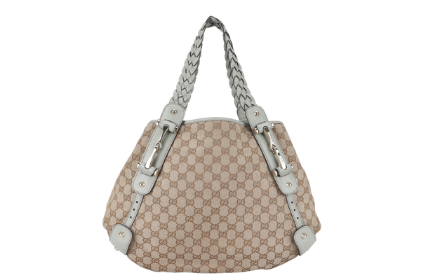 GUCCI GG MEDIUM HOBO BAG (137621) GREY CANVAS SILVER HARDWARE WITH DUST COVER