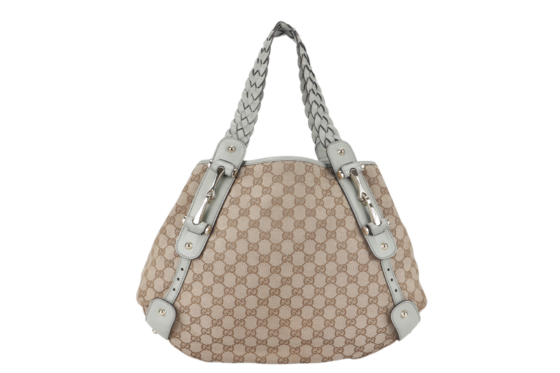 GUCCI GG MEDIUM HOBO BAG (137621) GREY CANVAS SILVER HARDWARE WITH DUST COVER