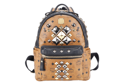 MCM VISETOS STUDDED BROWN MEDIUM LARGE BACKPACK SILVER HARDWARE NO DUST COVER