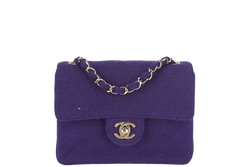 CHANEL CLASSIC FLAP MINI SQUARE (648xxxx) PURPLE JERSEY GOLD HARDWARE WITH DUST COVER AND CARD