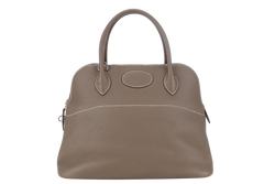 HERMES BOLIDE 31 TAUPE CLEMENCE LEATHER SILVER HARDWARE STAMP A (YEAR 2017) WITH STRAPS, DUST COVER AND BOX