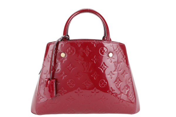 LOUIS VUITTON MONTAIGNE BB MAGENTA MONOGRAM VERNIS GOLD HARDWARE WITH STRAPS, LOCK & KEYS AND DUST COVER