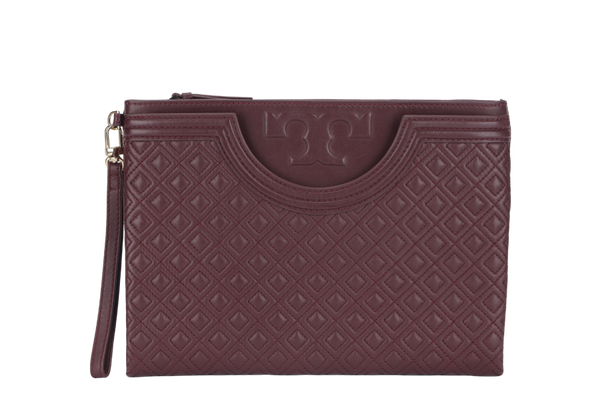 TORY BURCH MAROON FLEMING POUCH WITH DUST COVER