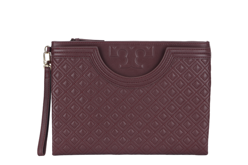 TORY BURCH MAROON FLEMING POUCH WITH DUST COVER