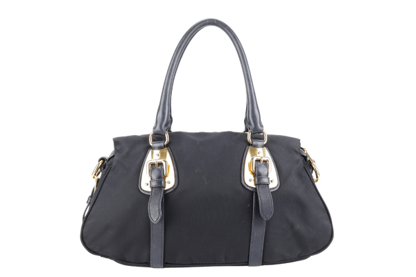 PRADA BN1903 TOP HANDLE BLACK NYLON GOLD HARDWARE NO DUST COVER